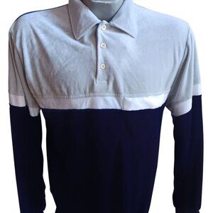 Vintage 1980s Velour Colorblock Pullover Shirt Mens Medium Blue/gray New Wave